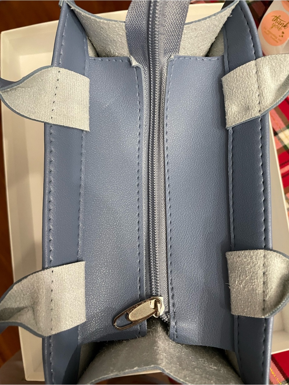 Fashion vegan leather blue Mini Tote Bag with Decorative Scarf - Picture 7 of 7